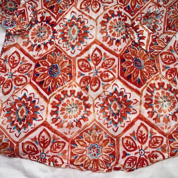 Jude Connally Callie Tunic Top Size S Orange Floral Long Sleeve Button Up Artsy - Picture 7 of 13